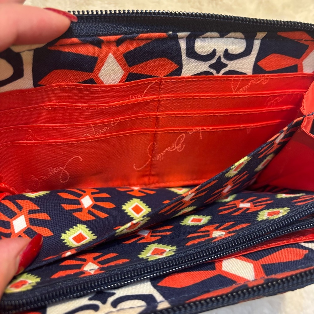Vera Bradley Wallet Clutch Sun Valley Navy Cream Orange Lime Green Zipup - Picture 12 of 16